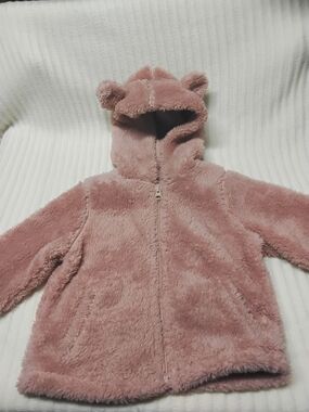 Place Pink Plush Hooded Kids Jacket with Bear Ears